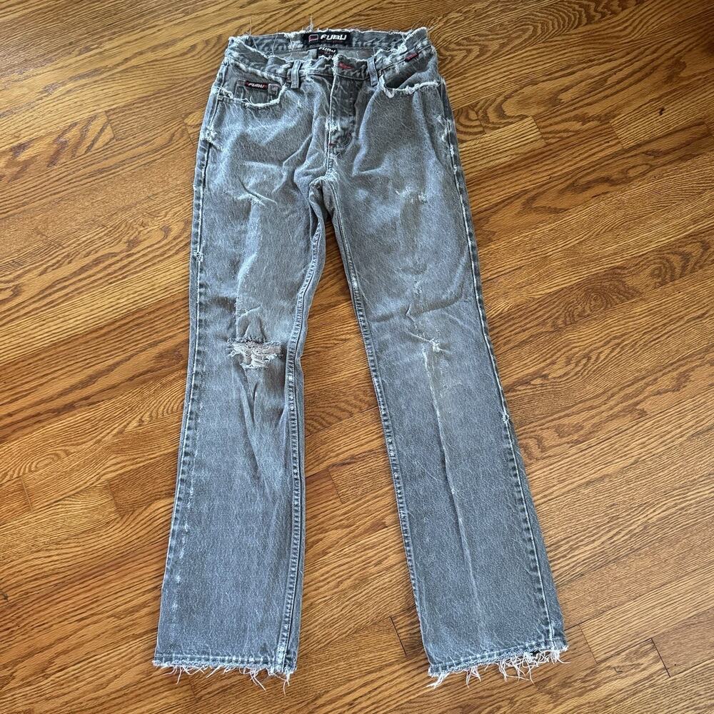 Vintage Fubu Jeans W7/8 Black Gray Trashed Worn Straight Leg Collection